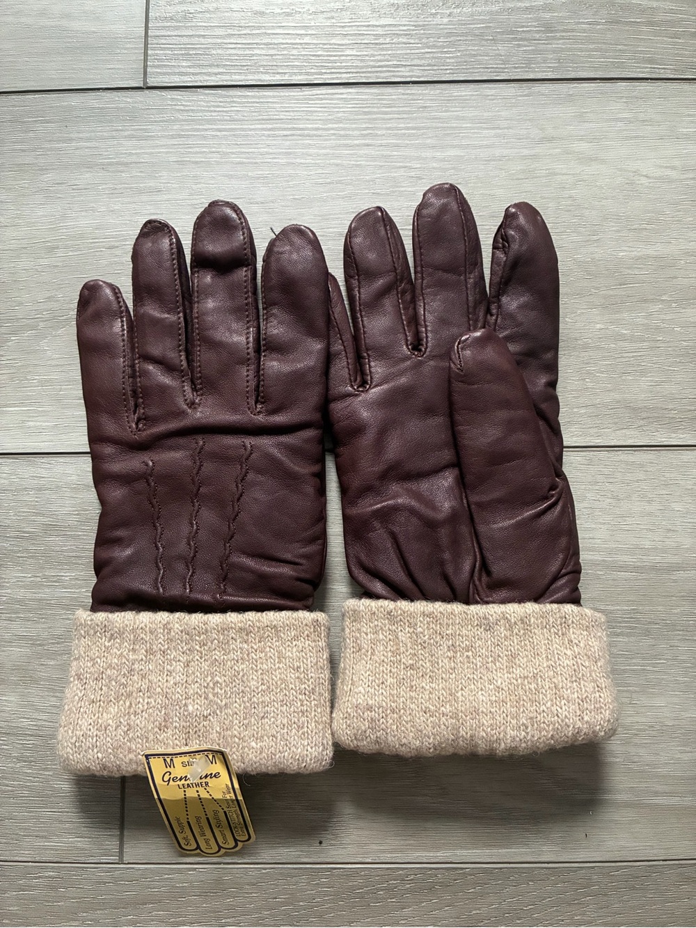 Men's Brown Leather Gloves with Knit Cuff
